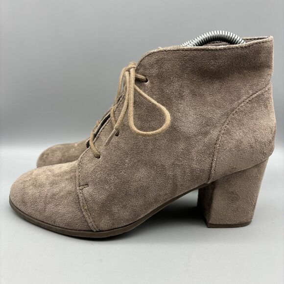 Madden Girl Torch Ankle Boots Women's Size 8 M Tan Faux Suede‎ Block Heel - Picture 1 of 13